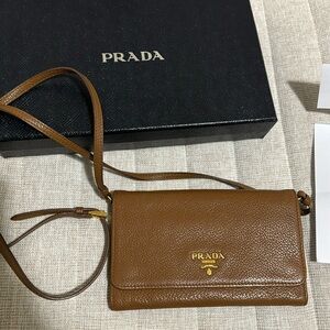 Prada Brown Leather Wallet on Strap